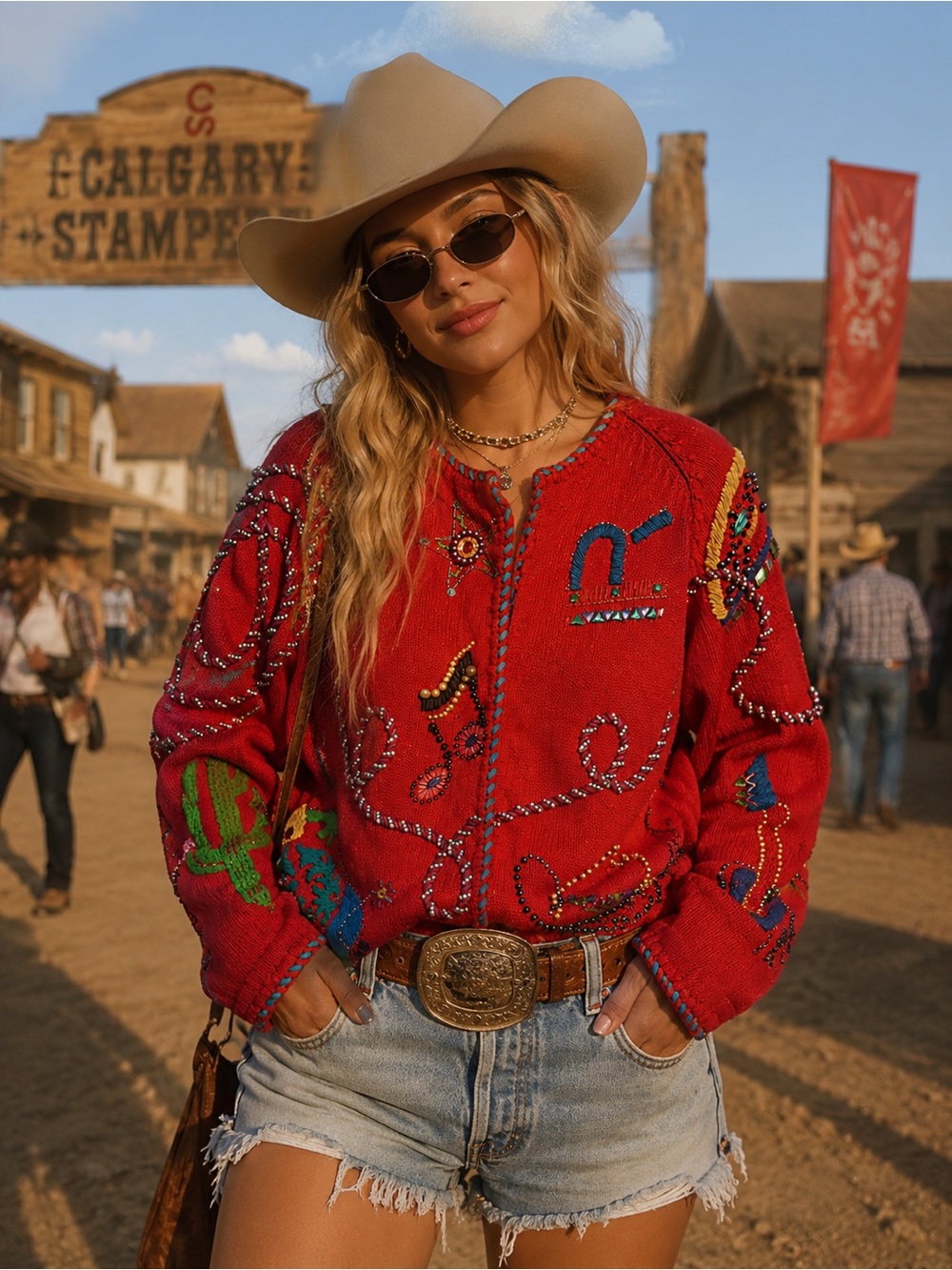 Vintage Western Beaded Cardigan Sweater X-Large Festival Stampede Cowgirl Music - Picture 2 of 12